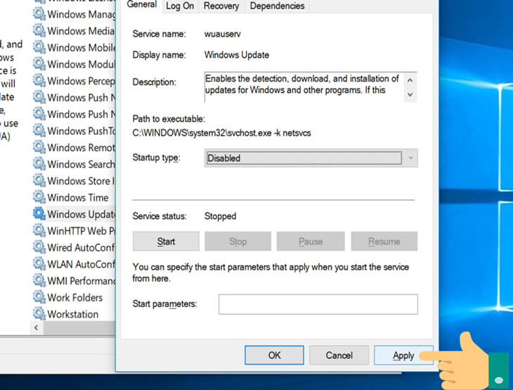 Cách tắt update win 10 trong Services