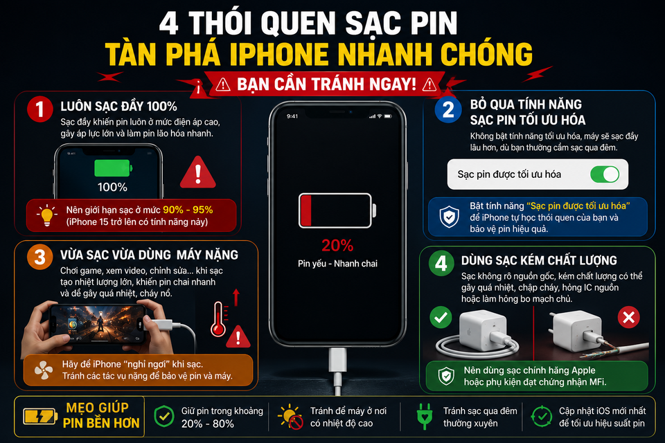 4 Thói Quen Sạc Pin iPhone Khó Đổi, Khiến Pin Giảm Tuổi Thọ